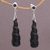 Wood and London blue topaz dangle earrings, 'Midnight Cocoon' - London Blue Topaz 925 Silver Wood Earrings Handmade in Bali thumbail
