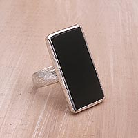 Onyx cocktail ring, 'Dark Reflection' - Handmade Sterling Silver and Onyx Ring from Indonesia