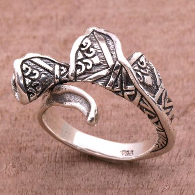 Sterling silver cocktail ring, Waving Songket