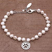 Cultured pearl charm bracelet,