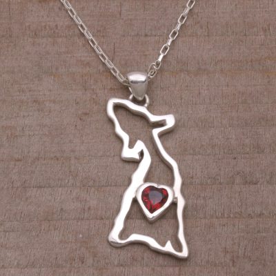 Garnet pendant necklace, Hound Heart