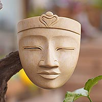 Hibiscus wood mask, 'Heavenly Buddha' - Handcrafted Hibiscus Wood Buddha Mask from Bali