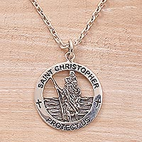 Sterling silver pendant necklace, 'Saint Christopher' - Saint Christopher Sterling Silver Pendant Necklace from Java