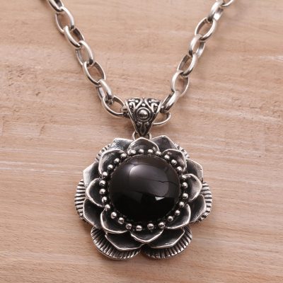 Onyx pendant necklace, Midnight Lotus
