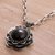 Onyx pendant necklace, 'Midnight Lotus' - Handmade Onyx and Sterling Silver Floral Pendant Necklace (image 2b) thumbail
