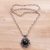Onyx pendant necklace, 'Midnight Lotus' - Handmade Onyx and Sterling Silver Floral Pendant Necklace (image 2c) thumbail