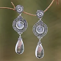 Quartz and rainbow moonstone dangle earrings,