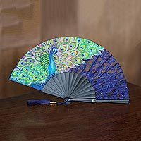 Mahogany and silk fan,