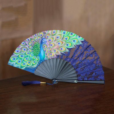 Mahogany and silk fan, Peacock Mystery