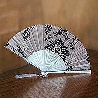 Mahogany and silk fan,