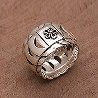Sterling silver band ring, 'Circling Scales' - Sterling Silver Openwork Band Ring from Bali