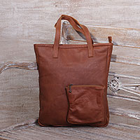 Leather shoulder bag, 'Caramel Delight' - Handcrafted Leather Shoulder Bag in Caramel from Java