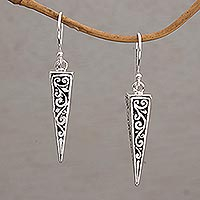 Sterling silver dangle earrings, 'Vine Pyramids' - Sterling Silver Pyramid-Shaped Earrings from Bali