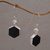 Onyx and cultured pearl dangle earrings, 'Light and Dark Hexagons' - Onyx and Cultured Pearl Hexagonal Dangle Earrings from Bali (image 2b) thumbail