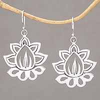 Sterling silver dangle earrings, 'Unforgettable Lotus' - Sterling Silver Lotus Flower Dangle Earrings from Bali