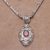 Gold accented garnet pendant necklace, 'Floral Dew' - Gold Accented Garnet Floral Pendant Necklace from Bali (image 2b) thumbail