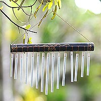 Bamboo and aluminum wind chimes, 'Melodic Blossom' - Bamboo and Aluminum Floral Wind Chimes from Bali