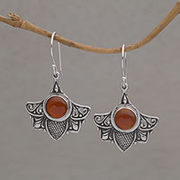 Carnelian dangle earrings, 'Falcon's Eye' - Carnelian and Sterling Silver Bird Dangle Earrings from Bali