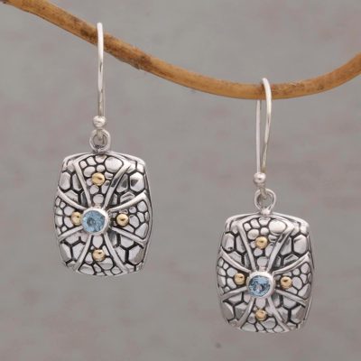 Gold accented blue topaz dangle earrings, Faith Pebbles