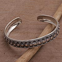 Sterling silver cuff bracelet, 'Shrine Bubbles' - Sterling Silver Circle Motif Cuff Bracelet from Bali