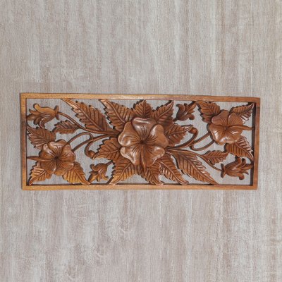 Wood wall relief panel, Hibiscus Mansion