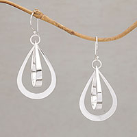 Sterling silver dangle earrings, 'Droplet Ribbons' - Polished Sterling Silver Drop-Shaped Earrings from Bali