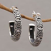 Sterling silver half-hoop earrings,