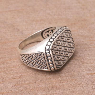 Sterling silver signet ring, Woven Basket