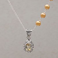 Citrine and cultured pearl pendant necklace,