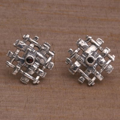 Garnet button earrings, Bamboo Gates