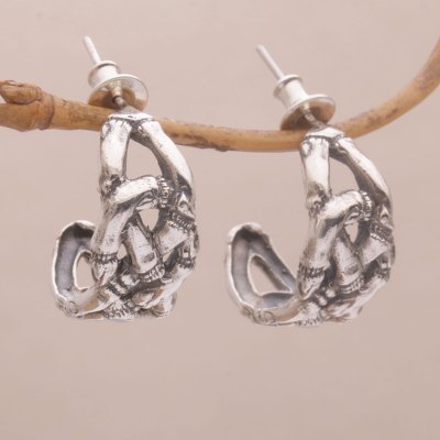 Sterling silver half-hoop earrings, Lost in Bamboo