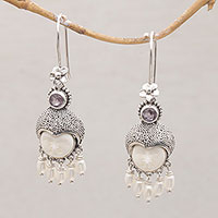 Amethyst and cultured pearl dangle earrings, 'Sunshine Princes' - Amethyst and Cultured Pearl Dangle Earrings from Bali