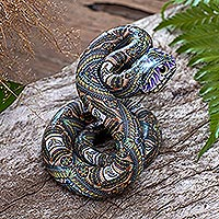 Polymer clay sculpture, 'Rattlesnake' (2.5 inch) - Polymer Clay Rattlesnake Sculpture (2.5 Inch)