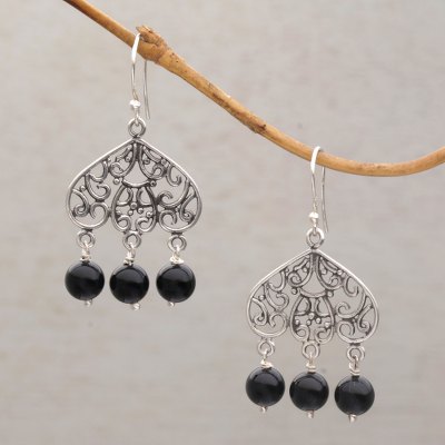 Onyx chandelier earrings, Gerhana Baubles