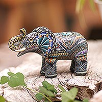 Polymer clay sculpture, 'Vibrant Elephant' - Handmade Polymer Clay Elephant Sculpture from Bali