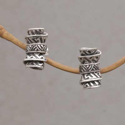 Sterling silver button earrings, Ancient Scrolls