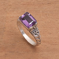 Faceted Purple Amethyst Single Stone Ring from Bali,'Padang Galak Beauty'