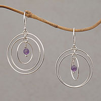 Amethyst dangle earrings, 'Atoms' - Amethyst and Sterling Silver Dangle Earrings form Bali