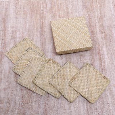 Pandan leaf coasters, Weaving Squared (set of 6)