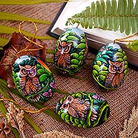 Wood ornaments, 'Forest of Birds' (set of 4) - Hand-Painted Wood Ornaments of Birds (Set of 4)