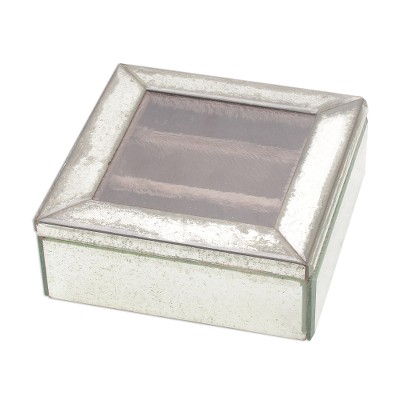 Glass jewelry box, 'Reflected Keeper' - Handmade Glass and Felt Jewelry Box from Java