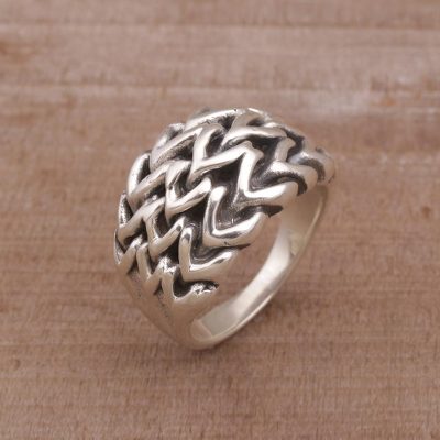 Chain Stitch Motif Sterling Silver Cocktail Ring