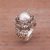 Cultured pearl cocktail ring, 'Lotus Gleam in White' - Floral White Cultured Pearl Cocktail Ring from Bali (image 2c) thumbail