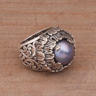 Cultured pearl cocktail ring, Lotus Gleam in Blue