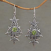 Peridot dangle earrings, 'Marvelous Vintage' - Sterling Silver and Peridot Leaf Dangle Earrings