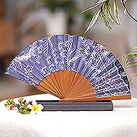 Silk batik fan, 'Java Garden' - Women's Silk Batik Fan with Floral Motifs
