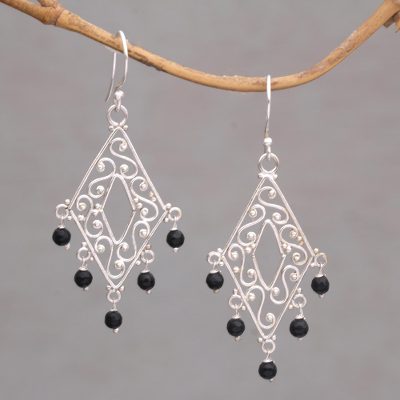Onyx chandelier earrings, Temple Shower