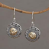 Gold accented sterling silver dangle earrings, 'Endless Radiance' - Balinese Style Gold and Sterling Silver Dangle Earrings
