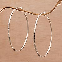 Sterling silver half-hoop earrings, 'Hammered Shine' - Large Polished Hammered Half-Hoop Silver Earrings