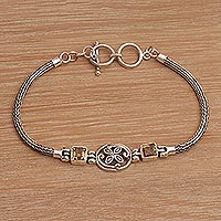 Citrine pendant bracelet, 'Celuk Petals' - Sterling Silver and Citrine Pendant Style Bracelet